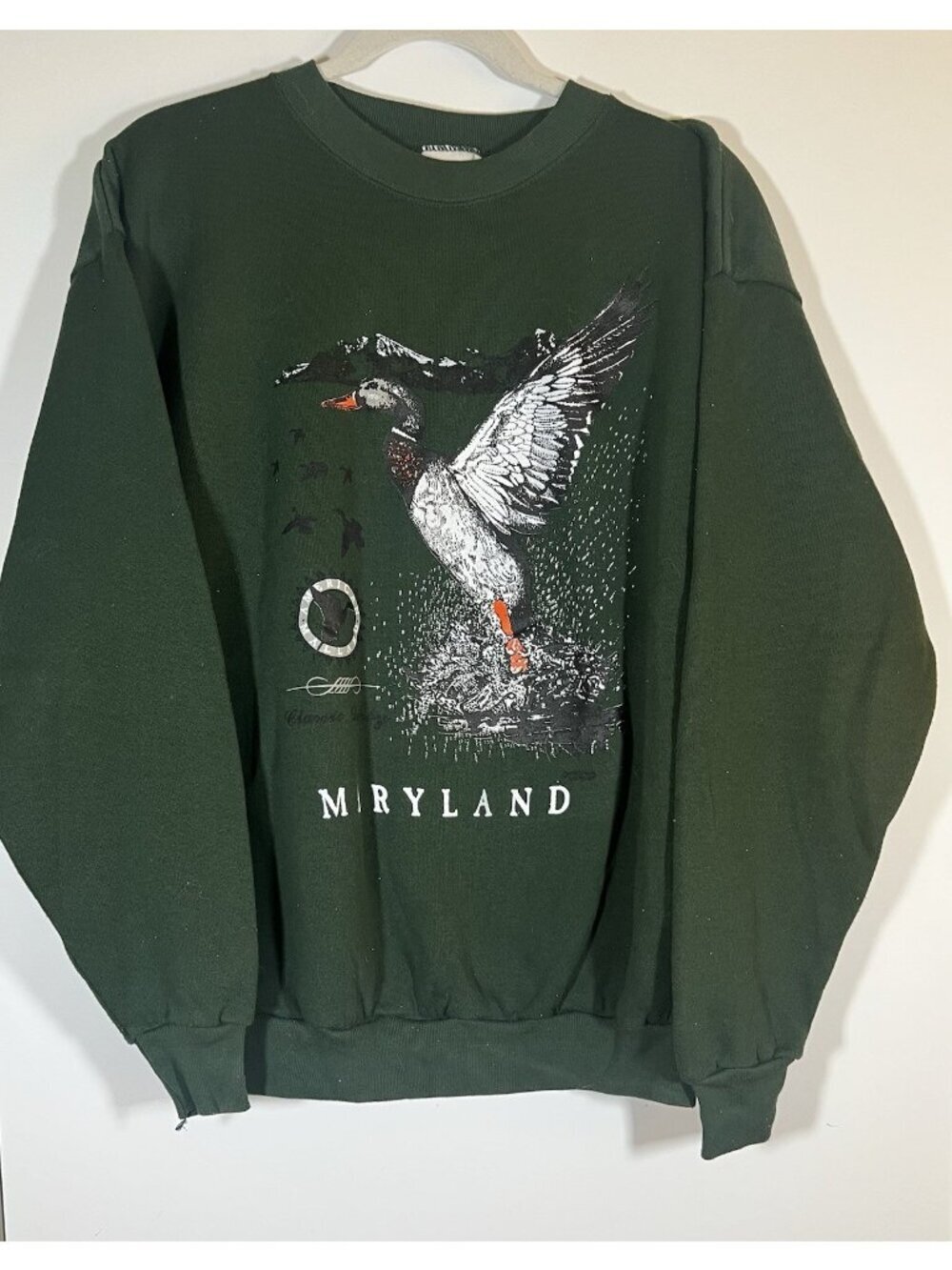 Vintage 80s Tultex forest green Maryland ducks mallards retro sweatshirt L